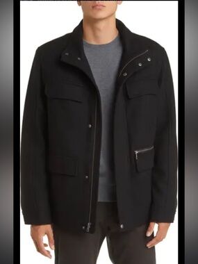 Cole Haan Melton Wool Blend Men’s Black Multi-Pocket Field Coat Size XXLT